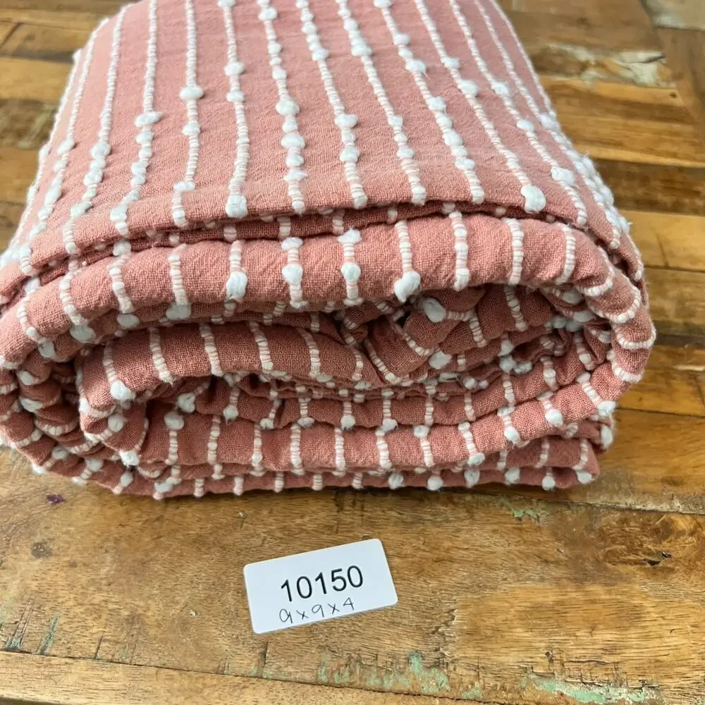 Fabric Shower Curtain Dusty Pink Striped Raised White Tufts 67 x 65